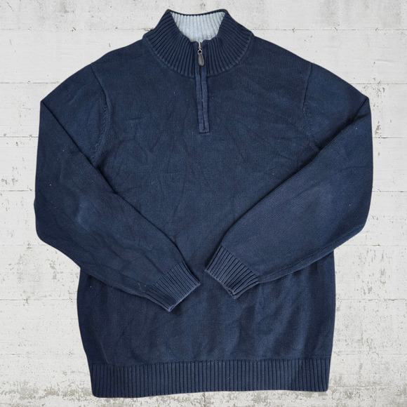 L L Bean Navy Blue Quarter Zip Heavy Knit Mock Neck Sweater Size XL Tall - Picture 1 of 6